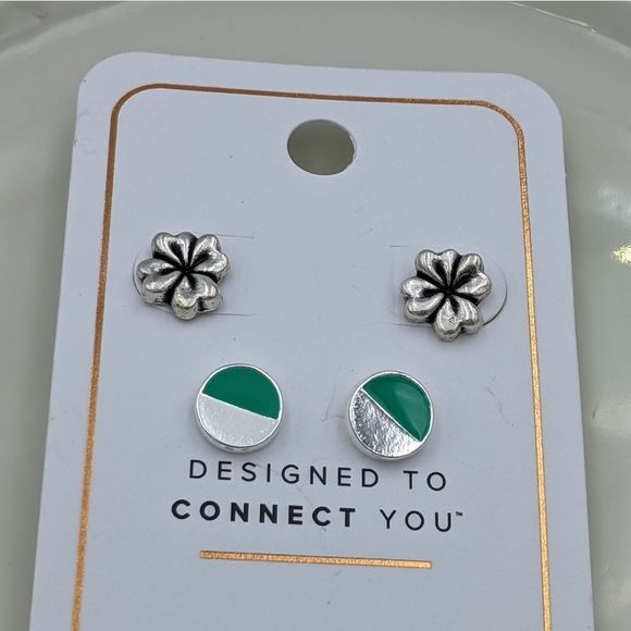 Alex and Ani Sterling Silver Green Set of Earrings - Picture 3 of 5